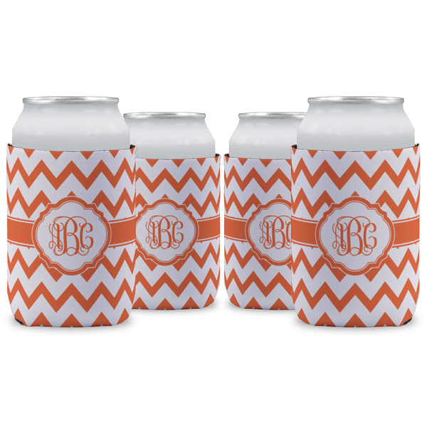 Custom Chevron Can Cooler (12 oz) - Set of 4 w/ Monogram