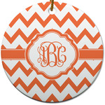 Chevron Round Ceramic Ornament w/ Monogram