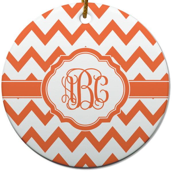 Custom Chevron Round Ceramic Ornament w/ Monogram