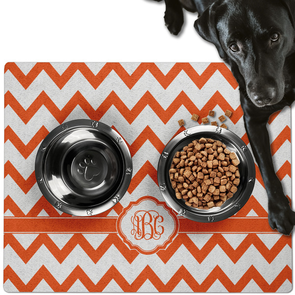 Custom Chevron Dog Food Mat - Large w/ Monogram