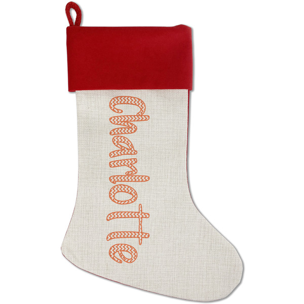 Custom Chevron Red Linen Stocking (Personalized)