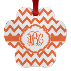 Chevron Metal Paw Ornament - Double Sided w/ Monogram