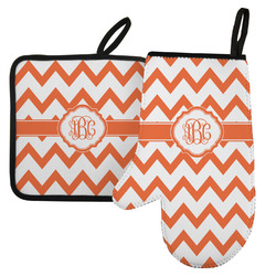 Chevron Left Oven Mitt & Pot Holder Set w/ Monogram