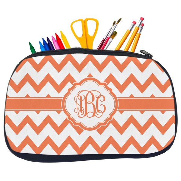 Custom Chevron Neoprene Pencil Case - Medium w/ Monogram