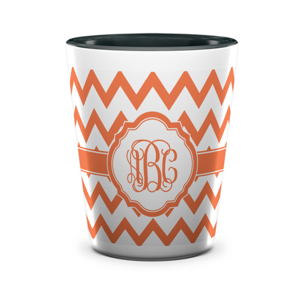 Custom Chevron Ceramic Shot Glass - 1.5 oz - Two Tone - Set of 4 (Personalized)