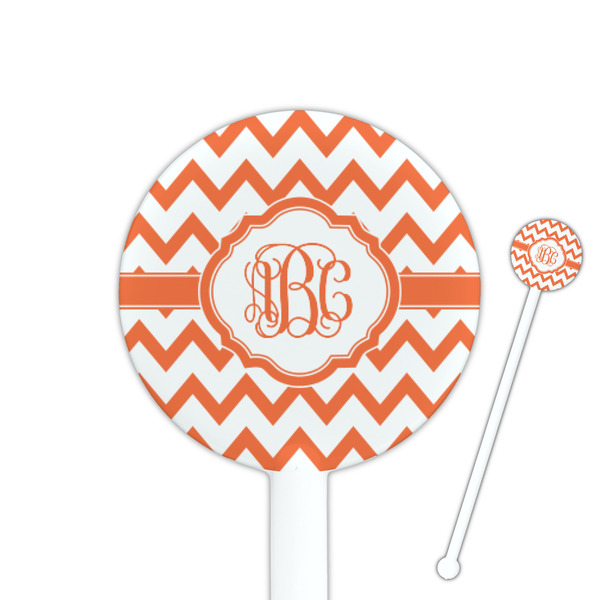 Custom Chevron 5.5" Round Plastic Stir Sticks - White - Single Sided (Personalized)