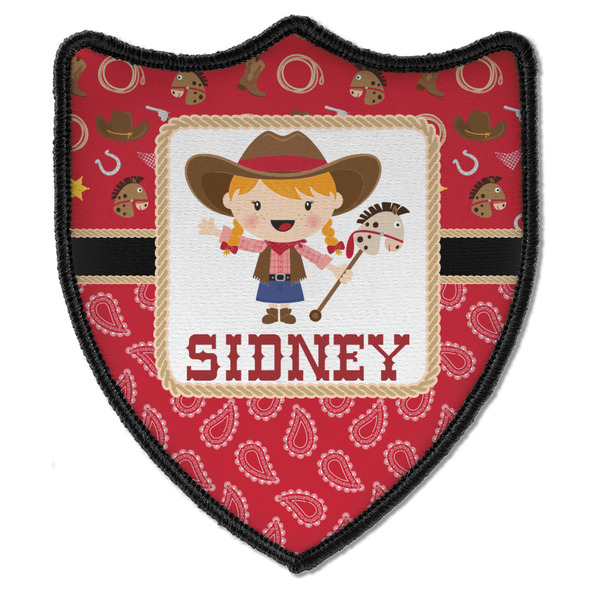 Custom Red Western Iron On Shield Patch B w/ Name or Text
