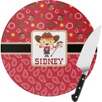 Red Western Round Glass Cutting Board - Small (Personalized)