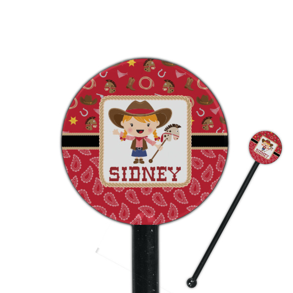 Custom Red Western 5.5" Round Plastic Stir Sticks - Black - Double Sided (Personalized)