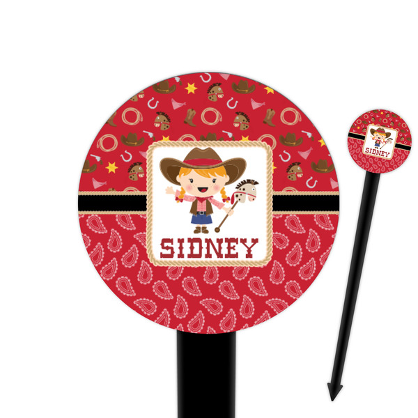 Custom Red Western 6" Round Plastic Food Picks - Black - Double Sided (Personalized)