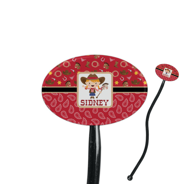 Custom Red Western 7" Oval Plastic Stir Sticks - Black - Double Sided (Personalized)