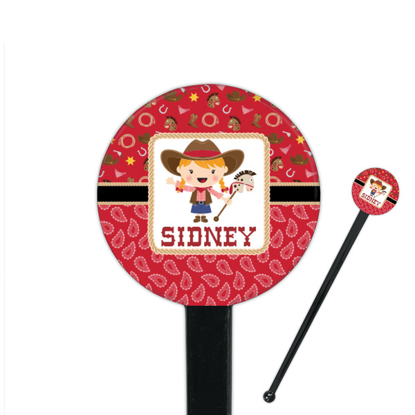 Custom Red Western 7" Round Plastic Stir Sticks - Black - Single Sided (Personalized)