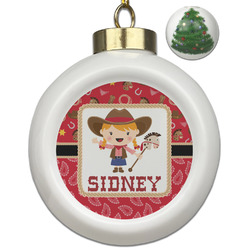 Red Western Ceramic Ball Ornament - Christmas Tree (Personalized)