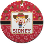 Red Western Round Ceramic Ornament w/ Name or Text