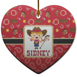 Red Western Heart Ceramic Ornament w/ Name or Text