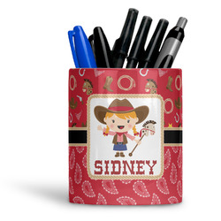 Red Western Ceramic Pen Holder