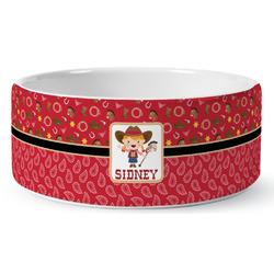 Red Western Ceramic Dog Bowl - Medium (Personalized)