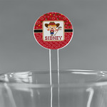 Red Western 7" Round Plastic Stir Sticks - Clear (Personalized)