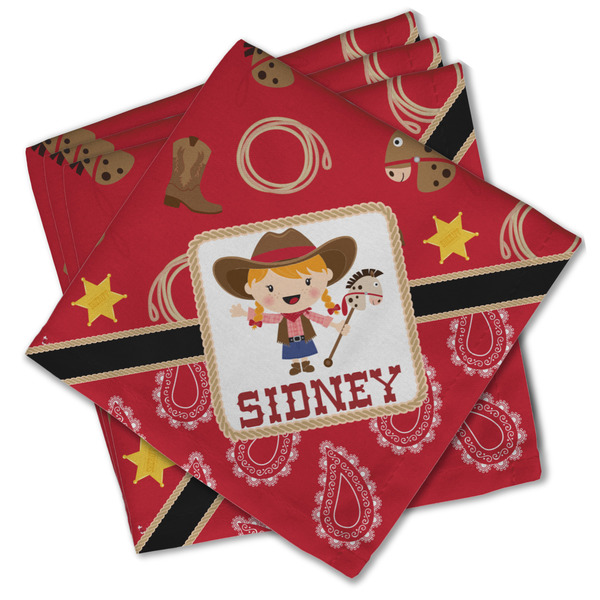 Custom Red Western Cloth Cocktail Napkins - Set of 4 w/ Name or Text