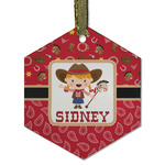 Red Western Flat Glass Ornament - Hexagon w/ Name or Text