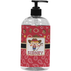 Red Western Plastic Soap / Lotion Dispenser (16 oz - Large - Black) (Personalized)