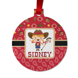 Red Western Metal Ball Ornament - Double Sided w/ Name or Text