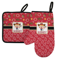 Red Western Left Oven Mitt & Pot Holder Set w/ Name or Text