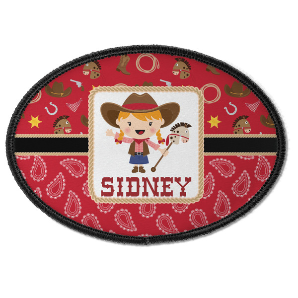 Custom Red Western Iron On Oval Patch w/ Name or Text