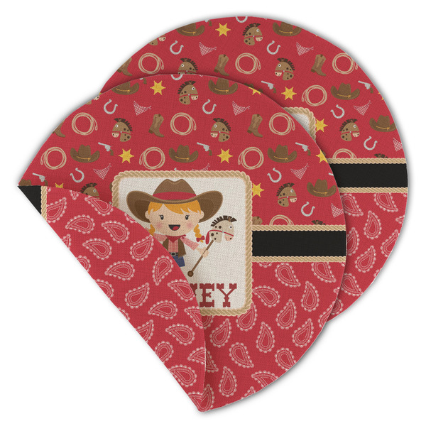 Custom Red Western Round Linen Placemat - Double Sided - Set of 4 (Personalized)