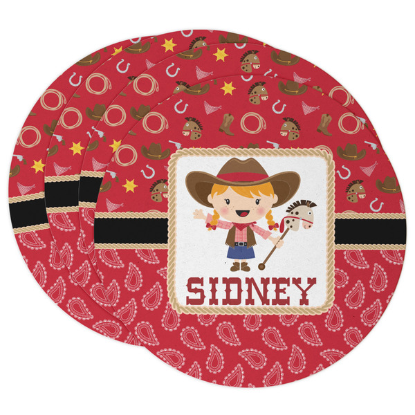 Custom Red Western Round Paper Coasters w/ Name or Text