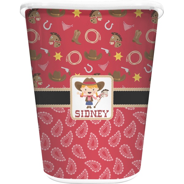 Custom Red Western Waste Basket - Double Sided (White) (Personalized)