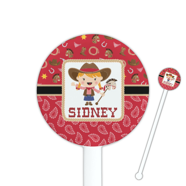 Custom Red Western 5.5" Round Plastic Stir Sticks - White - Single Sided (Personalized)