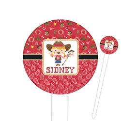 Red Western 6" Round Plastic Food Picks - White - Double Sided (Personalized)