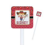 Red Western Square Plastic Stir Sticks - Double Sided (Personalized)