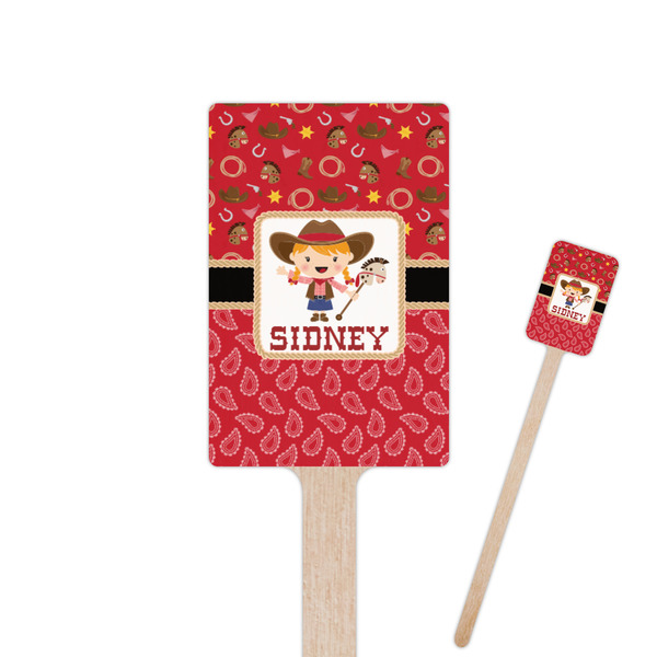 Custom Red Western 6.25" Rectangle Wooden Stir Sticks - Single Sided (Personalized)