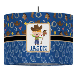 Blue Western 16" Drum Pendant Lamp - Fabric (Personalized)