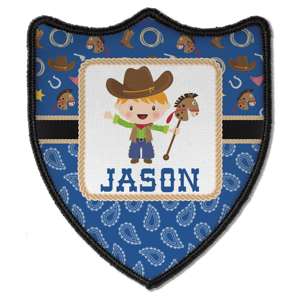 Custom Blue Western Iron On Shield Patch B w/ Name or Text