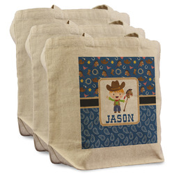 Blue Western Reusable Cotton Grocery Bags - Set of 3 (Personalized)