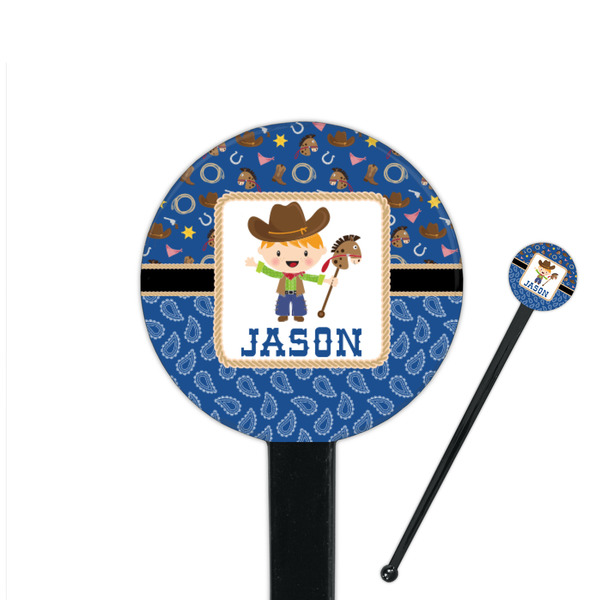 Custom Blue Western 7" Round Plastic Stir Sticks - Black - Double Sided (Personalized)