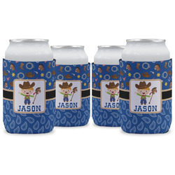 Blue Western Can Cooler (12 oz) - Set of 4 w/ Name or Text