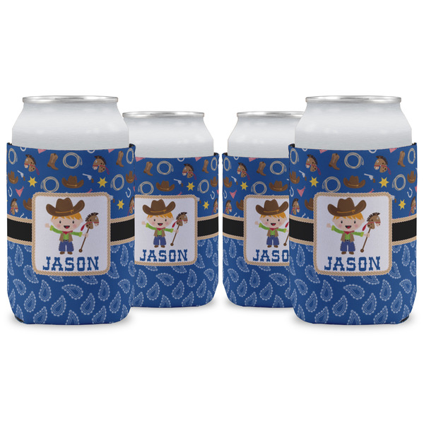 Custom Blue Western Can Cooler (12 oz) - Set of 4 w/ Name or Text