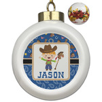 Blue Western Ceramic Ball Ornaments - Poinsettia Garland (Personalized)