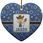 Blue Western Heart Ceramic Ornament w/ Name or Text