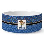 Blue Western Ceramic Dog Bowl - Large (Personalized)
