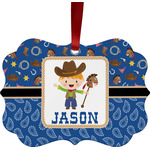 Blue Western Metal Frame Ornament - Double Sided w/ Name or Text