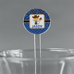 Blue Western 7" Round Plastic Stir Sticks - Clear (Personalized)