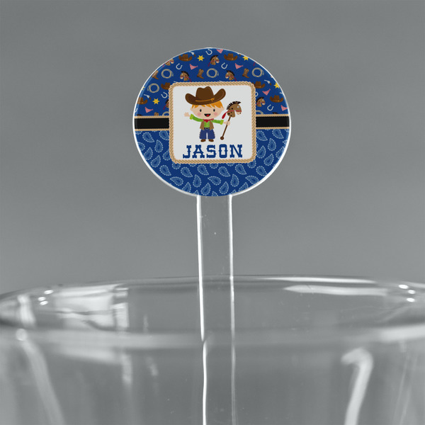 Custom Blue Western 7" Round Plastic Stir Sticks - Clear (Personalized)