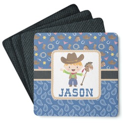Blue Western Square Rubber Backed Coasters - Set of 4 (Personalized)