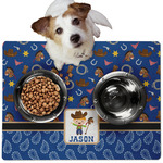 Blue Western Dog Food Mat - Medium w/ Name or Text