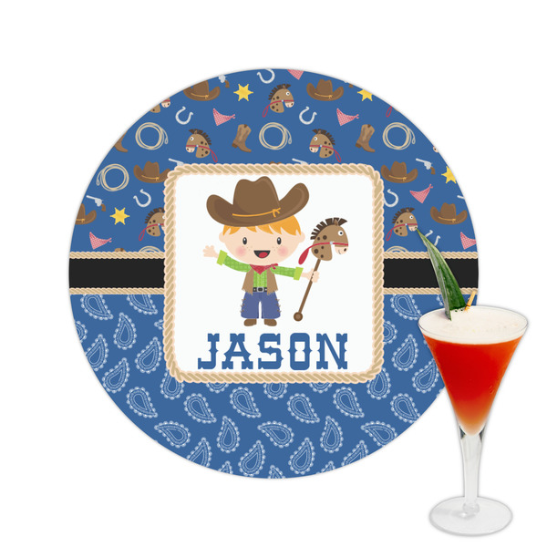 Custom Blue Western Printed Drink Topper -  2.5" (Personalized)